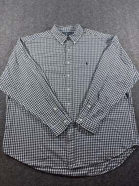Vintage Ralph Lauren Blake Gingham Check Button Down Shirt XXL Navy White